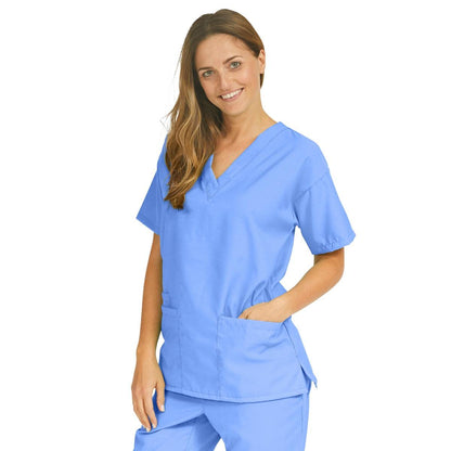 Medline 839NTHM PerforMAX Women's V-Neck Tunic Scrub Top, 2 Pocket, Ceil Blue, Size Medium