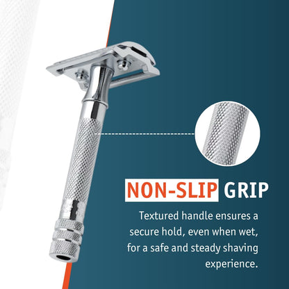 MERKUR 33C Double Edge Safety Razor, Three-Piece Design, Closed Comb, Short Handle, Bright Chrome Finish, Made in Germany