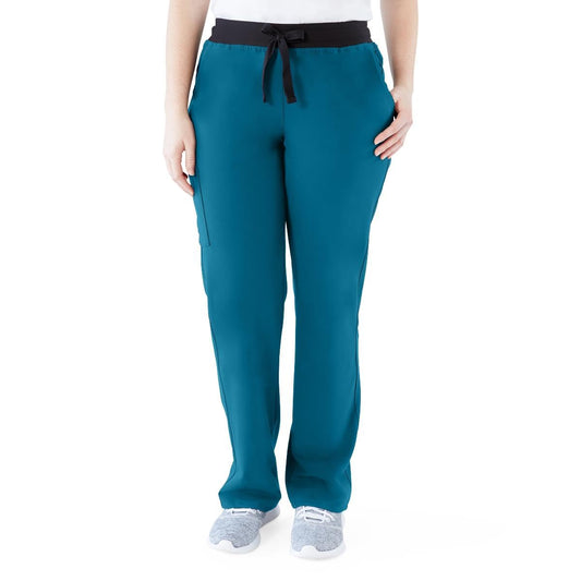 AVE. Women's Varick Six Pocket Midrise Straight Leg Scrub Pant in Caribbean Blue, L