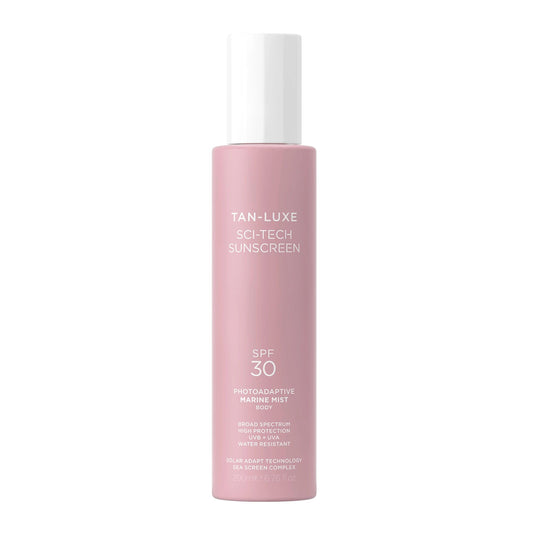 Tan-Luxe Sci-Tech Sunscreen Marine Mist Body, Clear, Lightweight Body Sunscreen Spray With Solar Adapt Technology, Water-Resistant, Reef Safe, Vegan, 6.76 fl. oz/200 ml Bottle