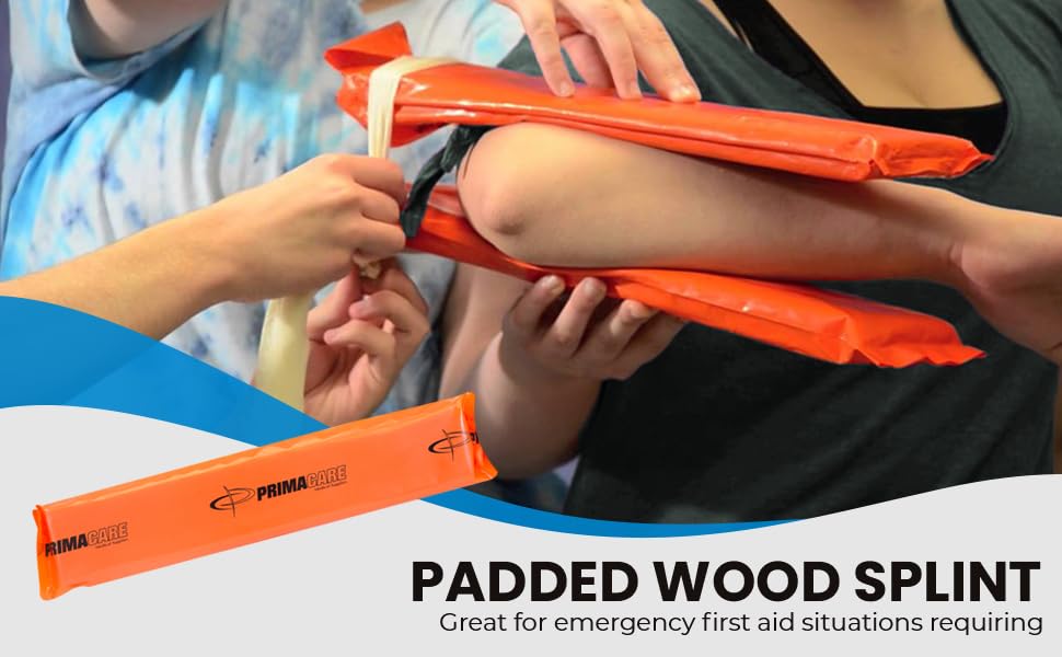 Primacare IS-5116 3-Pack, Padded Wood Splint with Vinyl Casing for Fractured Limbs, Full Arms, Legs, Universal Waterproof Medical Splints for First Aid and Emergency Support, 16", Orange