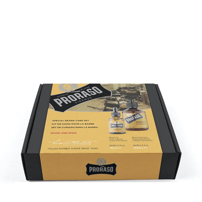 Proraso Wood and Spice Beard Care Duo Kit - Beard Wash and Oil with Warm, Woodsy Scent for Long or Full Beards - Premium Italian Gift Set for Men