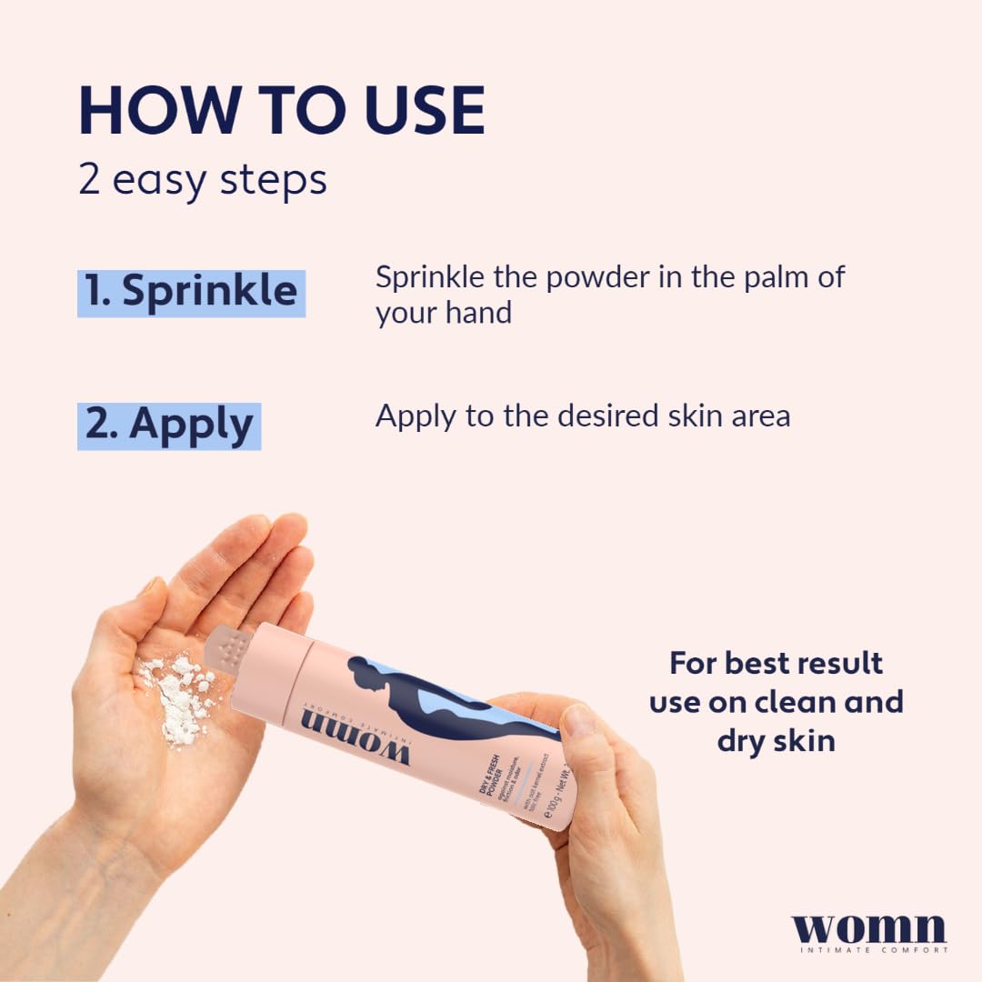 womn Intimate Comfort Dry & Fresh Powder – Talc-Free Body Powder for Sensitive Skin. Natural Moisture & Anti-Chafe Protection with Soothing Oat, 3.5 Oz