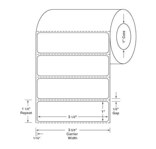 Blank Direct Thermal Printer Label, 3-1/2" x 1",12,Box,DTL902