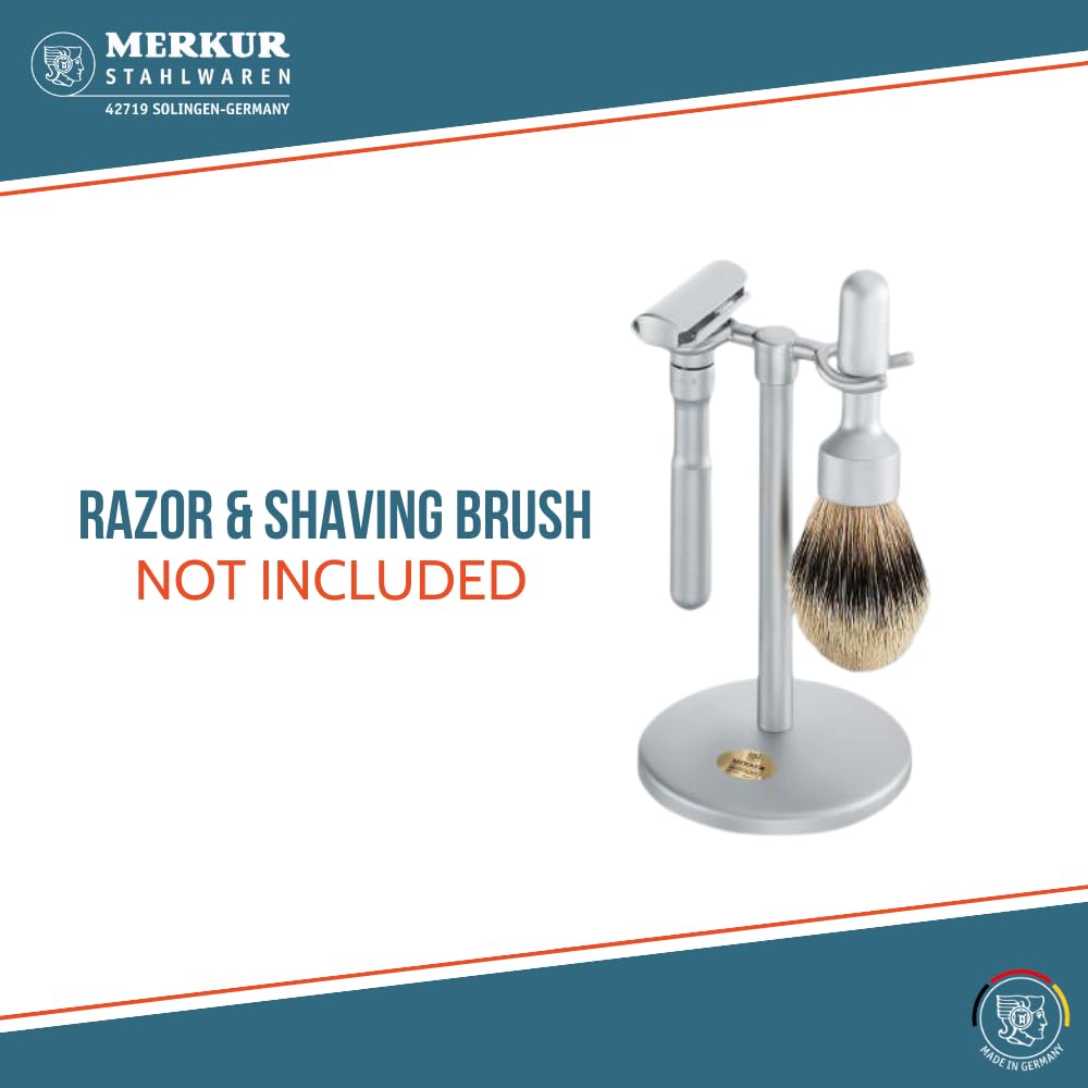 MERKUR 4780 Luxury Safety Razor Stand, Matte Chrome Finish, Exclusive Display Stand for Futur 700 Series Razors & 1700 Shaving Brush, Elegant Bathroom Organization, Made in Germany