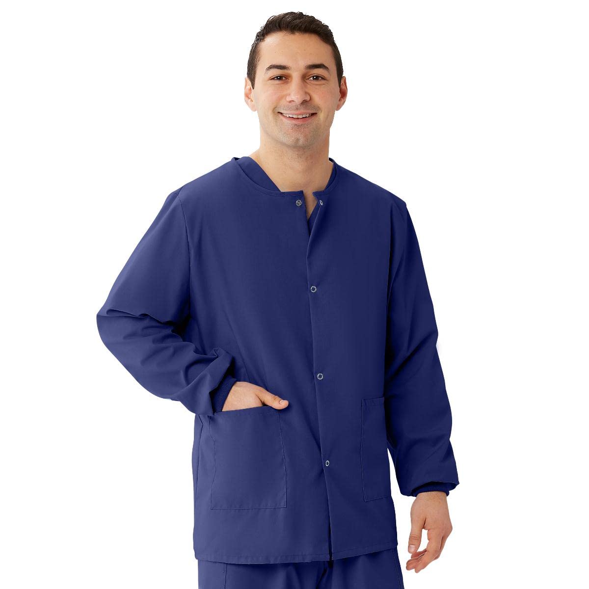 Medline AngelStat Unisex Snap-Front Warm-Up Scrub Jacket, Navy, Size 3XL