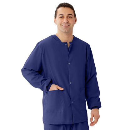 Medline AngelStat Unisex Snap-Front Warm-Up Scrub Jacket, Navy, Size 3XL