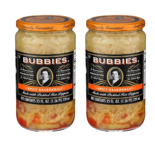 Bubbies Spicy Sauerkraut, 25 fl oz – Pack of 2 – Naturally Fermented, Probiotic-Rich, Gluten-Free, Bold & Tangy Flavor