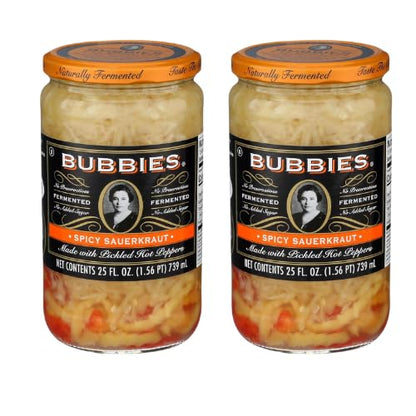 Bubbies Spicy Sauerkraut, 25 fl oz – Pack of 2 – Naturally Fermented, Probiotic-Rich, Gluten-Free, Bold & Tangy Flavor