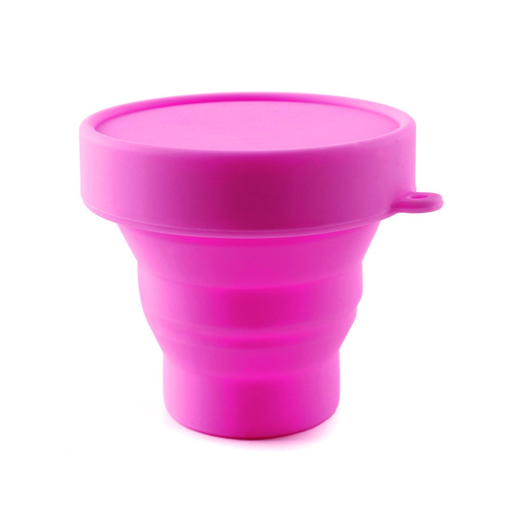 Collapsible Silicone Foldable Sterilizing Cup Set for Feminine softcups Menstrual Cups Storing and Cleaning Your Heavy Diva Cup Foldable Travel Cup for Outdoors Camping and Hiking-Eco Friendly(Pink)