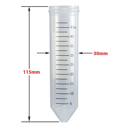 United Scientific™ D1001-C Polypropylene Centrifuge Tube with Attached Blue Flat Top Screw Cap, Sterile, Printed Graduation, Bag Pack, 50mL Capacity (Case of 500)