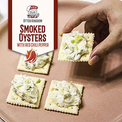Otter Kingdom Premium Smoked Oysters with Red Chili Pepper in Pure Olive Oil, 3-Ounce (Pack of 12)