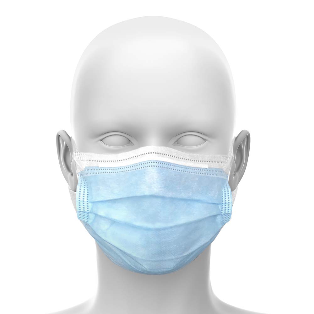 PPE201DMM001 Single Use Pullout Comfort Earloop Disposable Face Mask, Latex Free, Blue, Pack of 50