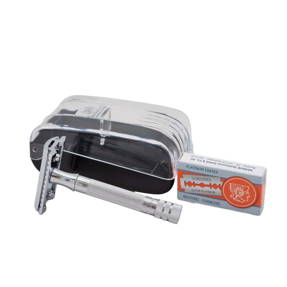 MERKUR 33C Short Handle Double Edge Safety Razor Set with 10 Blades In A Box