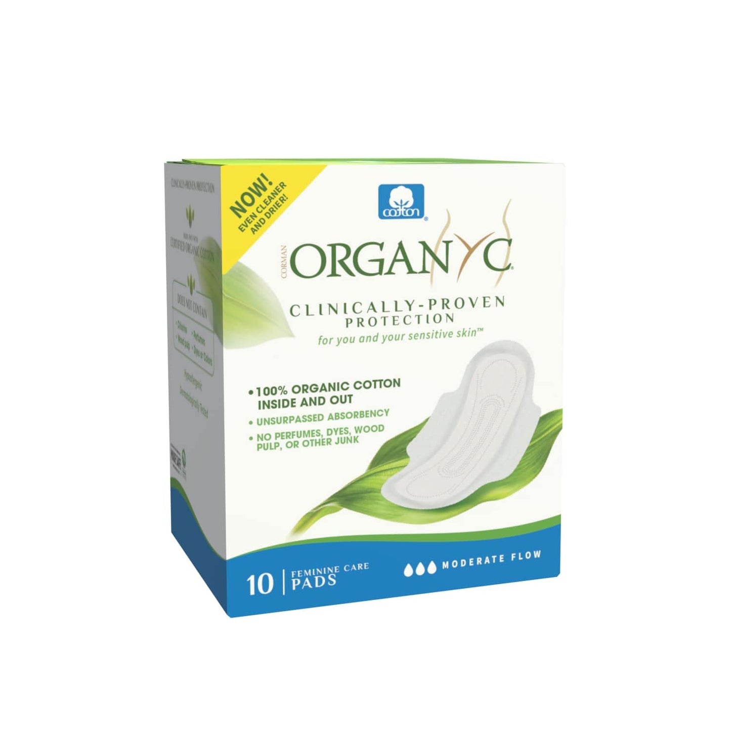 Organyc 100% Certified Organic Cotton Feminine Pads Bundle, Heavy Flow 10 Count & Moderate Flow 10 Count