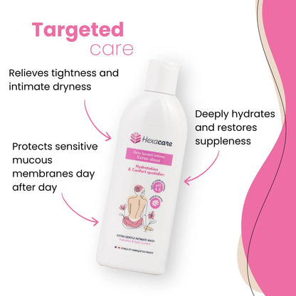 Hexacare Extra Gentle Feminine Wash – pH Balanced Intimate Cleanser for Sensitive Skin, Hydrating & Soothing, Helps with Dryness & Odor, Soap-Free, Made in France, 6.7 Fl Oz