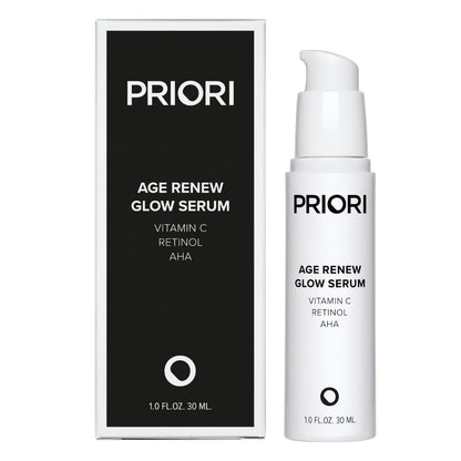 Priori Skincare Age Renew Glow Serum, Vitamin C, Retinol, AHA, Advanced Anti-Aging Radiance Boosting Formula, Dark Spot & Wrinkle Reduction, Firmness, Glowing Complexion, 1 fl oz