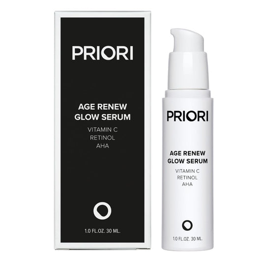 Priori Skincare Age Renew Glow Serum, Vitamin C, Retinol, AHA, Advanced Anti-Aging Radiance Boosting Formula, Dark Spot & Wrinkle Reduction, Firmness, Glowing Complexion, 1 fl oz