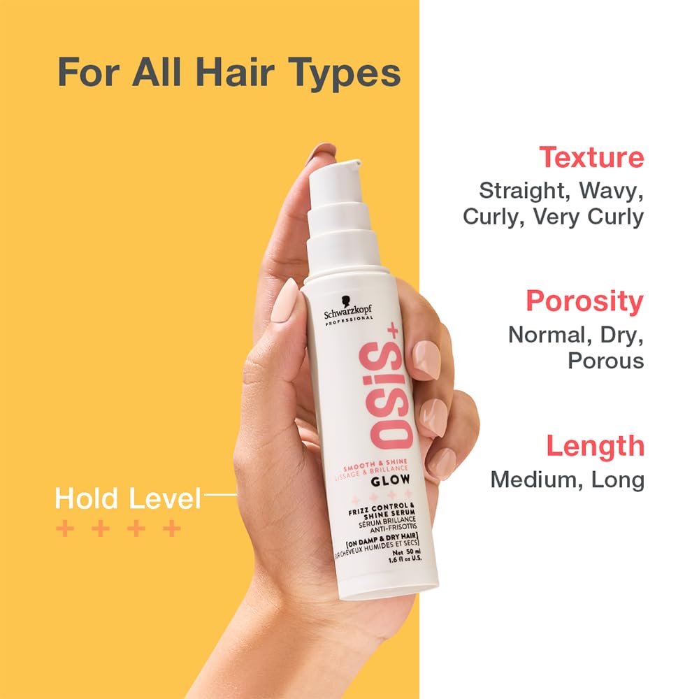 OSiS+ Glow Anti-Frizz Shine Serum - Lightweight Heat Protection & Frizz Control for All Hair Types