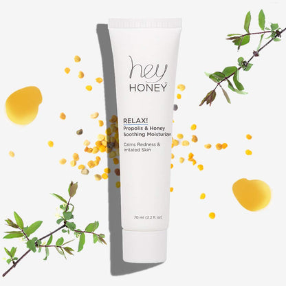 Hey Honey Skincare Relax - Instant Rosacea Relief Cream for Sensitive Skin | Calming Face Moisturizer for Facial Redness & Irritation | Dermatologist Tested, Oil-Free with Honey & Propolis | 2.2 Oz