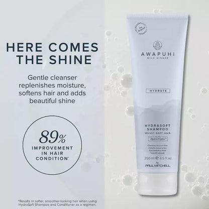Awapuhi Wild Ginger by Paul Mitchell HydraSoft Shampoo, For Velvety Soft Hair, Ideal For All Hair Types, Especially Dry + Frizzy Hair