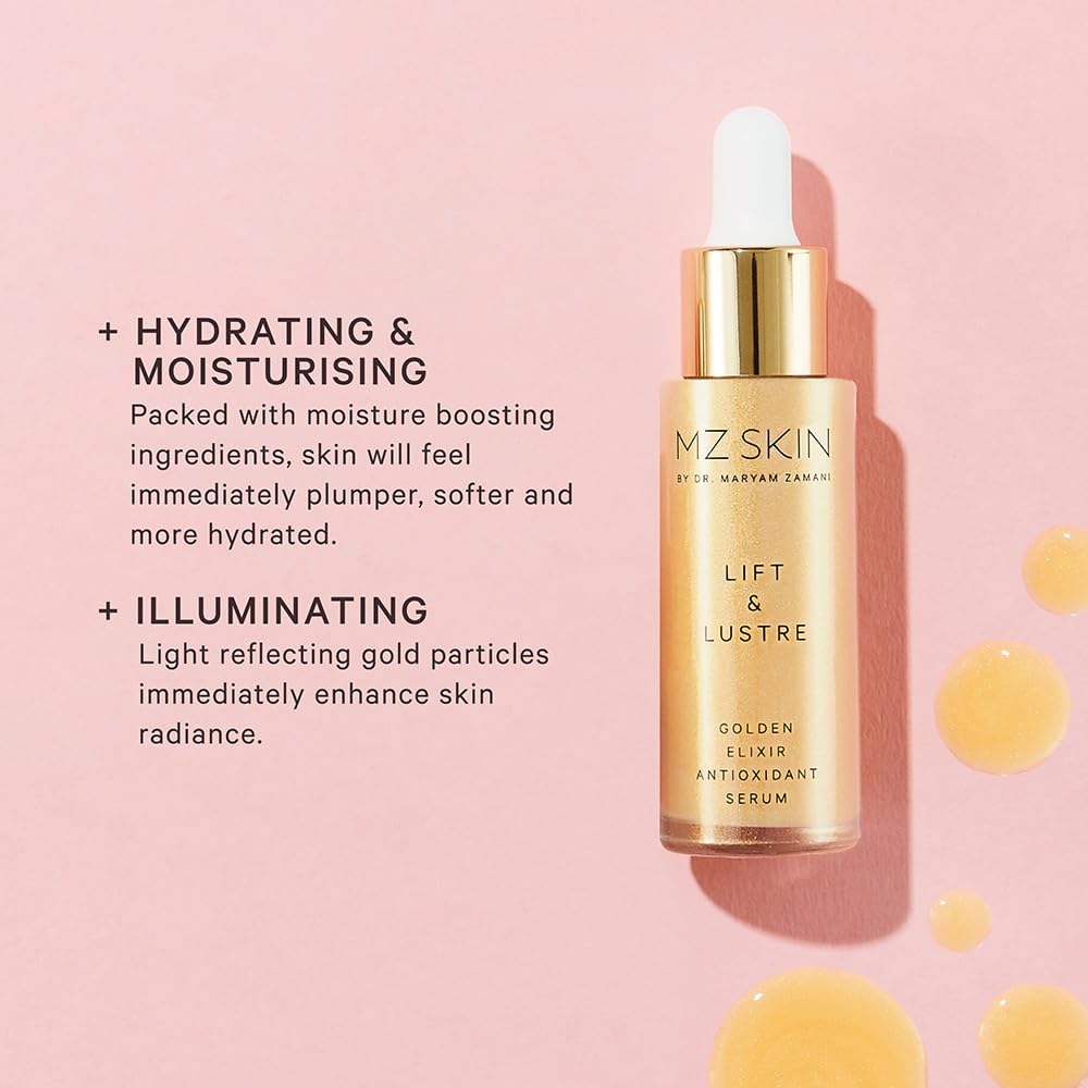 MZ SKIN Lift & Lustre Golden Elixir Serum 1.01 fl oz - Clinically-Proven Antioxidant Treatment with Dual-Weight Hyaluronic Acid, for Deep Hydration & Glowing Skin, All Skin Types