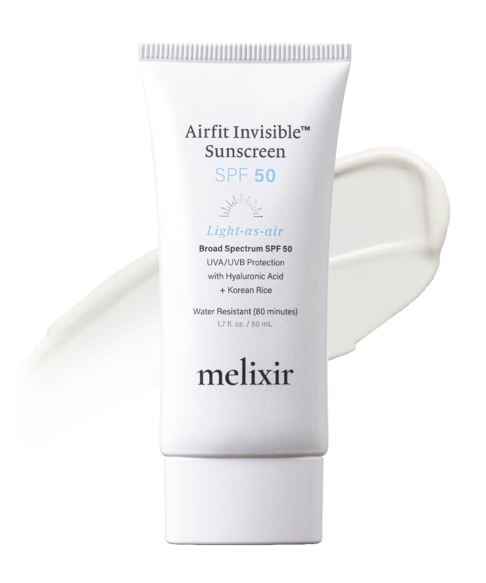 Melixir Airfit Invisible™ Sunscreen SPF 50, Broad Spectrum Korean Rice Sunscreen for Face, Hyaluronic Acid, Moisturizing Daily Protection for Sensitive Skin, No White Cast, Waterproof (1.7fl.oz./50ml) | Korean Rice, Hyaluronic Acid, Broad Spectrum...