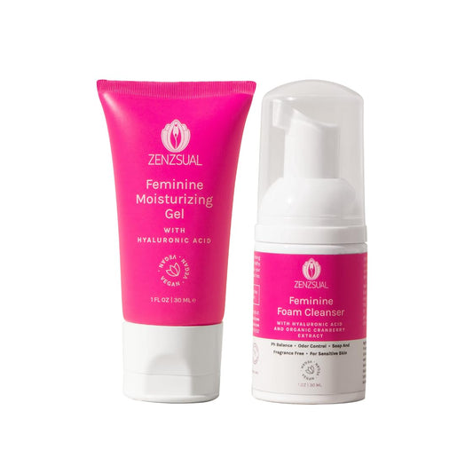 ZENZSUAL Feminine Foam Cleanser + Intimate Gel with Hyaluronic Acid Combo – Vaginal Moisturizer & pH Balanced Cleanser Duo – Hydration for Dryness, External Intimate Care, Fragrance-Free, 1 oz Each