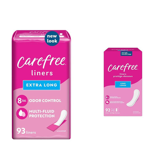 Carefree Panty Liners Extra Long 93ct & Long 92ct Unscented