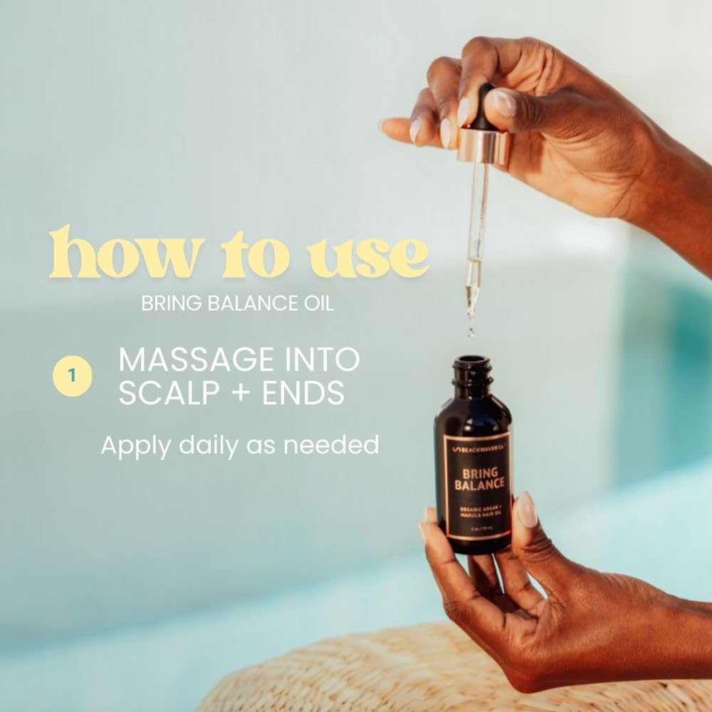 The Beachwaver Co. Bring Balance Organic Argan & Marula Hair Oil (2 Oz) | Vegan, Fragrance-Free Hair Oil Treatment | Only 5 Ingredients: Marula, Jojoba, Black Cumin, Sunflower & Argan Oils