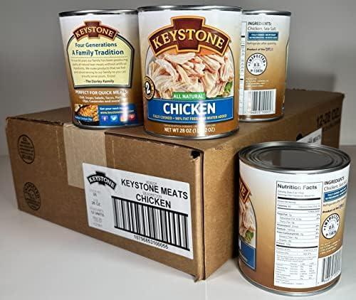 Keystone Meats All Natural Heat and Serve Canned Chicken 28 oz – Fully Cooked Canned Meat – 98% Fat Free – Shelf Stable with 5-Year Shelf Life – Premium Pantry Staple for Everyday Meals – Emergency Survival Canned Food – Ready to Eat – Gluten Free –...