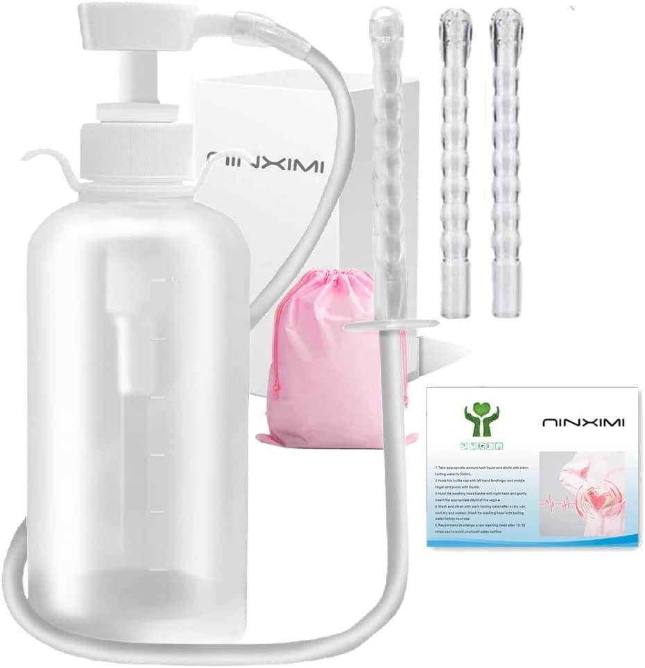 Vaginal Douche Enema Cleaner 300ml Reusable Manual Pressure Anal Vaginal Cleaning System Portable Kit White