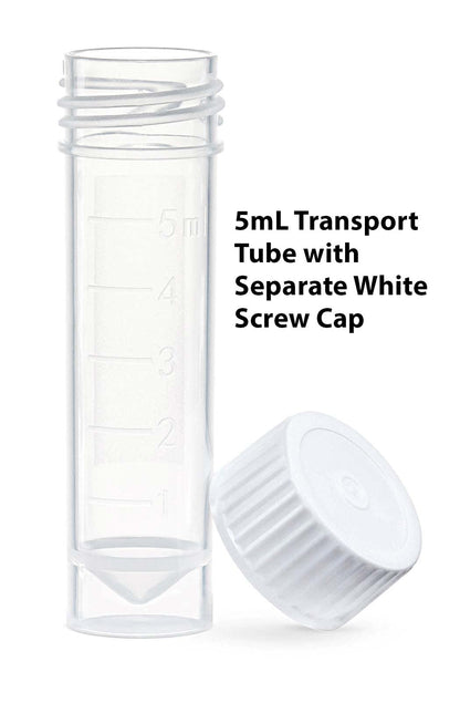 Globe Scientific 6101C Polypropylene Molded Graduations Conical Bottom Self Standing Transport Tubes with Attached White Polyethylene Screw Cap, 5ml Capacity, Pack of 1000
