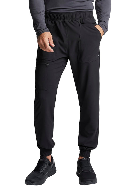 Cherokee Men Scrubs Pant Mid Rise Pull-on Jogger Plus Size CK236, 2XL, Black