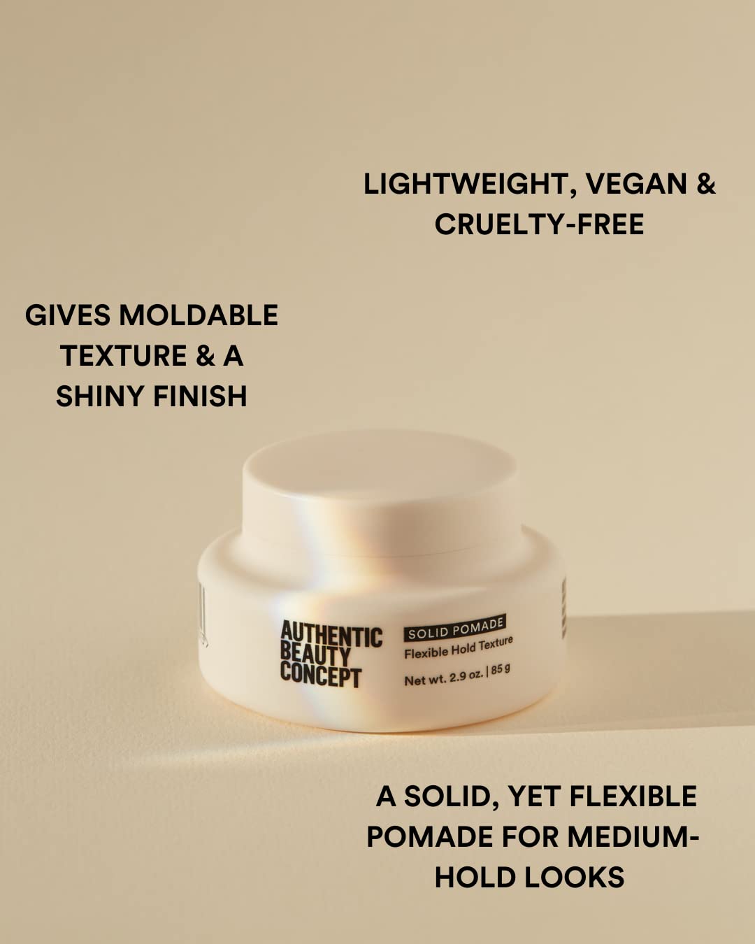 Authentic Beauty Concept Solid Pomade | Texture Hair Pomade | Medium Hold | Shiny Finish | All Hair Types | Vegan & Cruelty-free | Silicone-free | 2.9 oz.