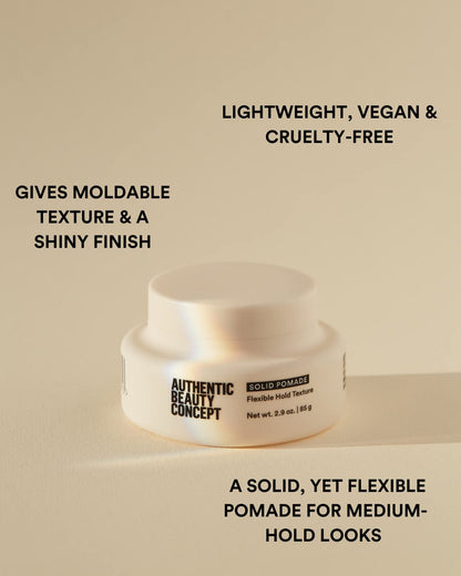 Authentic Beauty Concept Solid Pomade | Texture Hair Pomade | Medium Hold | Shiny Finish | All Hair Types | Vegan & Cruelty-free | Silicone-free | 2.9 oz.