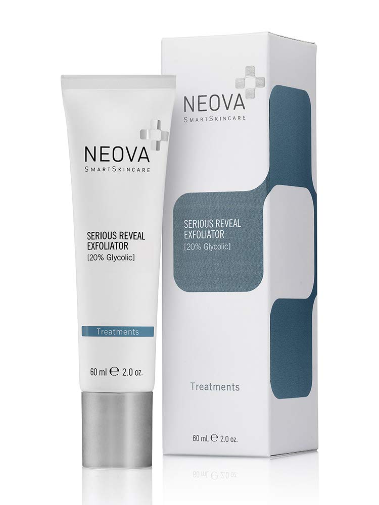 NEOVA SmartSkincare Serious Reveal Exfoliator 20% Glycolic stimulates cell turnover, refines skin texture, and reduces pore size.