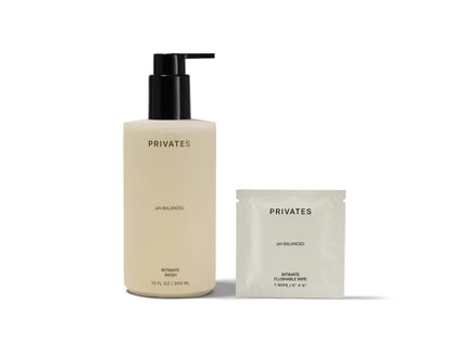 PRIVATES pH-Balanced Intimate Care Bundle | Wash & Wipes 10 Fl Oz + 25 Wipes