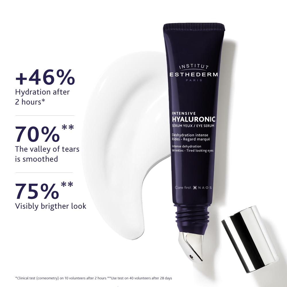 Institut Esthederm Intensive Hyaluronic Eye Contour Serum, Aging Eye Serum for Wrinkles, Fine Lines and Dehydrated Skin