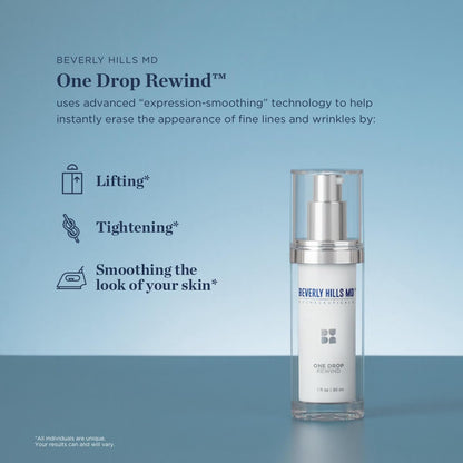 Beverly Hills MD One Drop Rewind for Aging Skin, Tightening Serum for Instant Smooth Skin Appearance up to 8 Hours- Target Fine Lines, Wrinkles, Crows Feet, Smile & Frown Lines w/Argireline