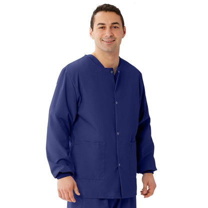 Medline AngelStat Unisex Snap-Front Warm-Up Scrub Jacket, Navy, Size 3XL