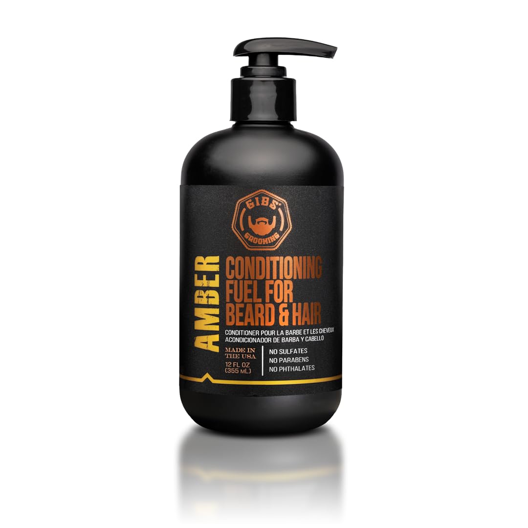GIBS Amber Beard and Hair Conditioner - Detangle, Control Frizz, Revitalize Dry Hair & Skin, Antimicrobial & Antioxidant - Made in USA | Revitalizes Hair, Manages Hair, Repairs Hair, Anti-Inflammatory, Balances Oils