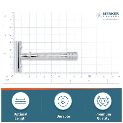 MERKUR 33C Double Edge Safety Razor, Three-Piece Design, Closed Comb, Short Handle, Bright Chrome Finish, Made in Germany
