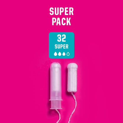 Flo - Organic Cotton Tampons for Women - 32 Pack (32 Super Tampons) - Leak Proof - No Synthetic Fibers, Chlorine Bleach, or Added Dyes - Bio-Plastic Applicator - Feminine Care - Vegan & Cruelty Free