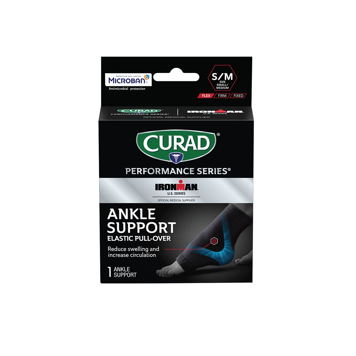 CURAD Performance Series Ankle Support, Plantar Fascitis Relief, Ankle Compression for both Women & Men, Elastic, Black, Small/Medium