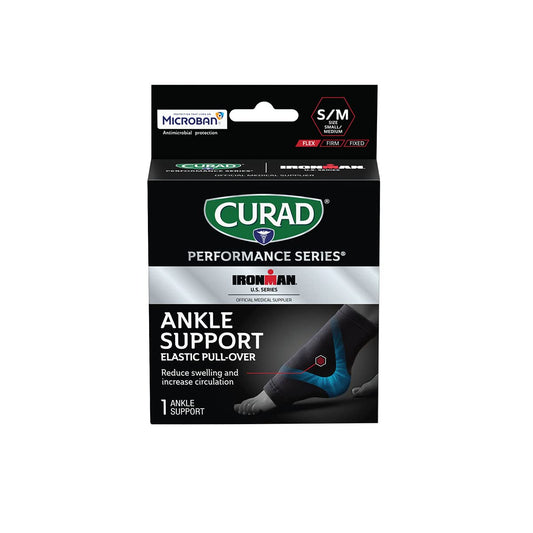 CURAD Performance Series Ankle Support, Plantar Fascitis Relief, Ankle Compression for both Women & Men, Elastic, Black, Small/Medium