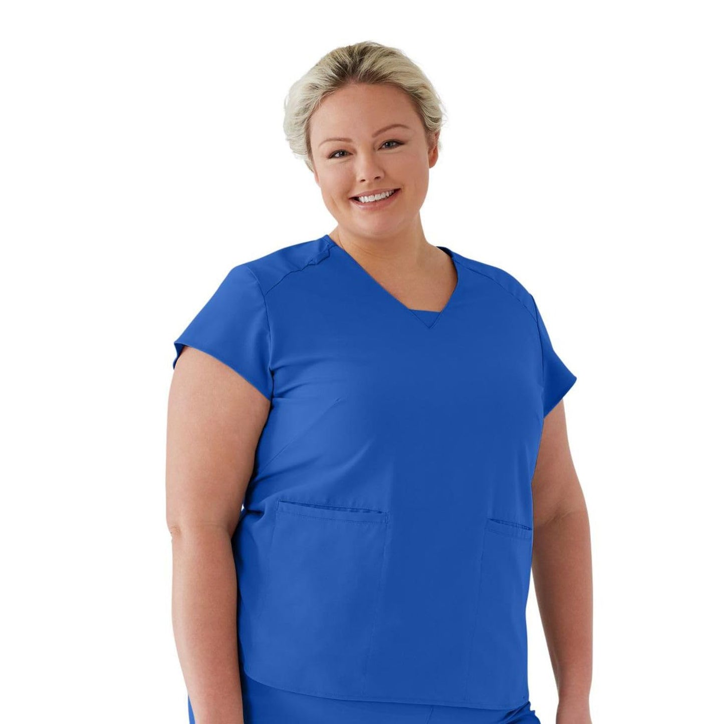 ave. Women's Monroe Two Pocket V-Neck Tunic Scrub Top in Charcoal.