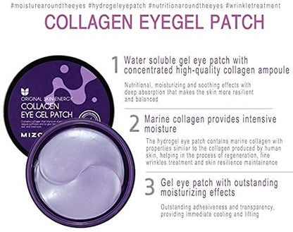 MIZON Marine Collagen Eye Gel Patch with Hydrolyzed Collagen, Caviar, and Chamomile for Firming, Nourishment, and Wrinkle Care- Korean Eye Mask– 60pcs –
