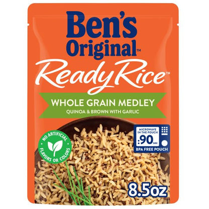 BEN'S ORIGINAL Ready Rice Whole Grain Medley Quinoa and Brown Flavored Rice, Easy Dinner Side, 8.5 oz Pouch (Pack of 12)