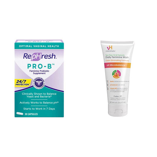 RepHresh Pro-B Probiotic Supplement for Women (30 Capsules) and vH Essentials Ph Balanced Daily Feminine Wash (6 Fl Oz)
